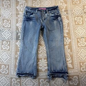 Brooklyn Girl Y2K Low Rise Capri Jeans Light Wash Rhinestone Streetwear Denim 1